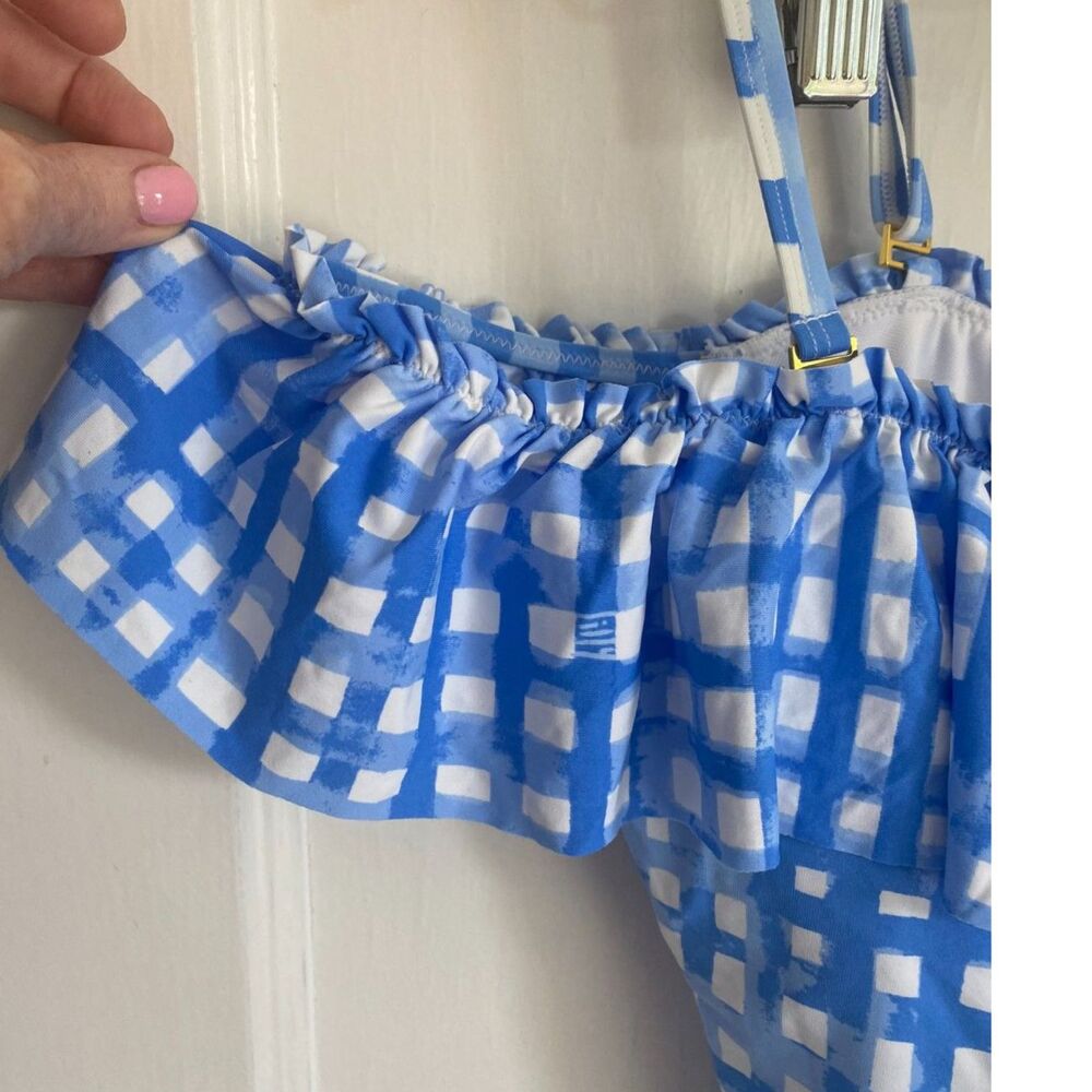 NWT LILLY PULITZER Fiesta One-Piece Swimsuit Blue Gingham Ruffle Size 10 - Picture 3 of 6